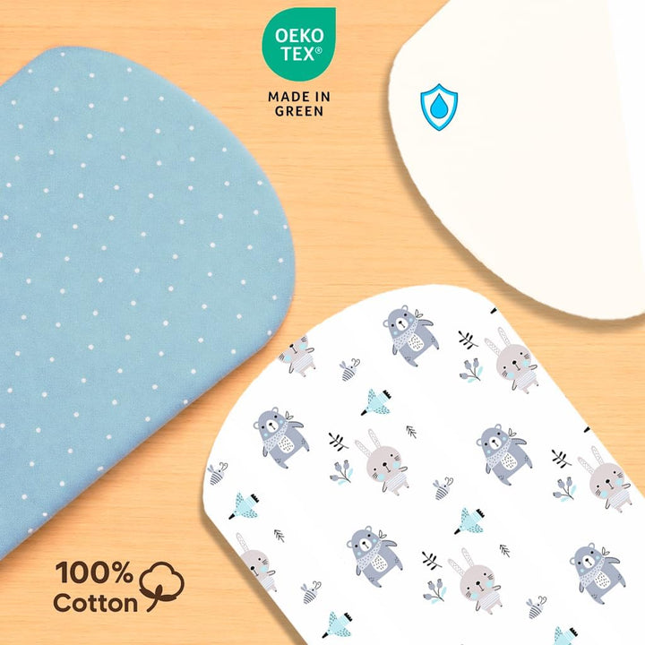 Lovely Hippo 2X Spannbettlaken 83x50cm 100% Baumwolle + 1X Matratzenschoner 100% wasserdichtem Mater