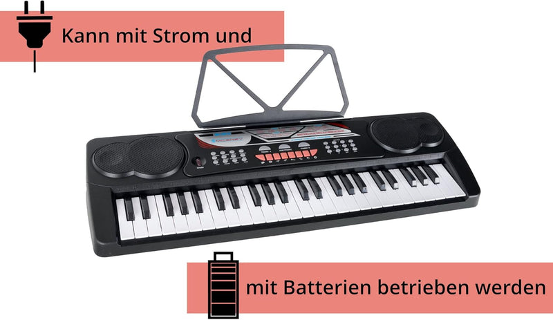 McGrey BK-4910BK Keyboard - Kinder Keyboard mit 49 Tasten - Einsteigerkeyboard mit 16 Sounds und 10