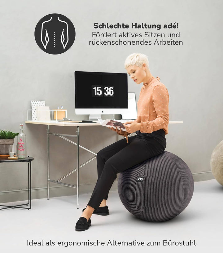 mokebo Stoff Sitzball Büro ergonomisch 'Der Sportliche', Sitzball mit Pumpe oder Pezziball mit Stoff