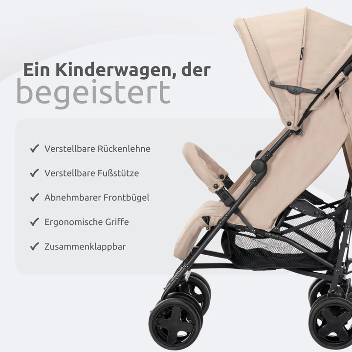 Lorelli Kinderwagen, Buggy IDA, schwenkbare Vorderräder, Rückenlehne verstellbar, Farbe:beige-schwar