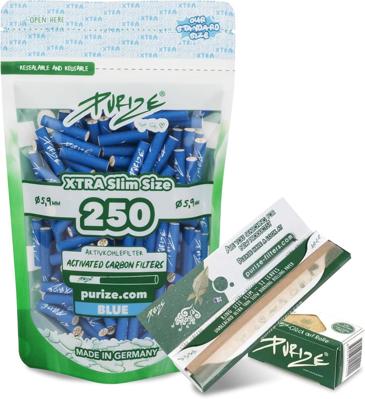 PURIZE® XTRA Slim Size Aktivkohlefilter SET (250er Spezial Set) (blau), Blau
