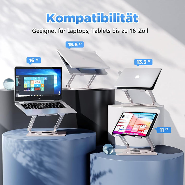 ICARE Laptop Ständer mit Magnetischem Laptop Kühler, 360° Schwenkbar, 10KG Tragkraft und 18dB Leise,