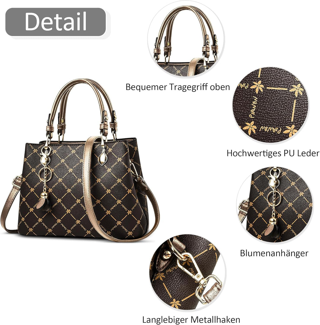 DIRRONA Damen Handtasche Retro Druck Damen Shopper Umhängetasche Lässig Tote Bag PU Leder Grosse Kap