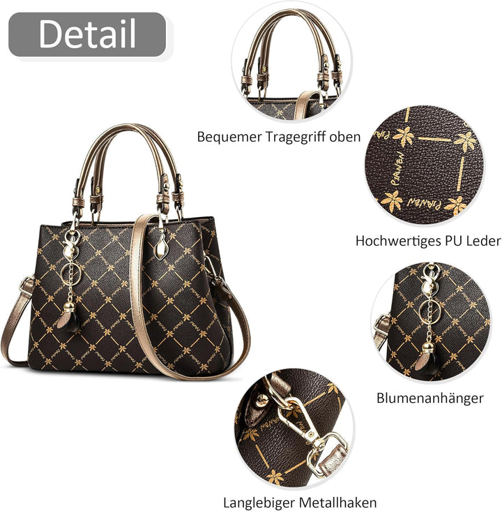 DIRRONA Damen Handtasche Retro Druck Damen Shopper Umhängetasche Lässig Tote Bag PU Leder Grosse Kap