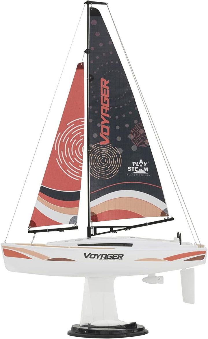 PLAYSTEAM Voyager 280 2.4GHz RC Motor Powered Sailboat in Red - 14" Tall Motor Powered-red, Motor Po