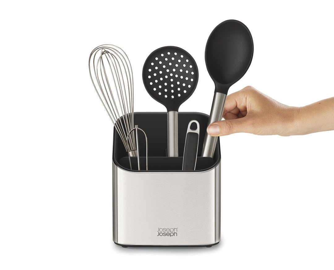 Joseph Joseph Surface Utensilienhalter aus Edelstahl, mit Rutschfest Füssen und Trennwand, fingerabd