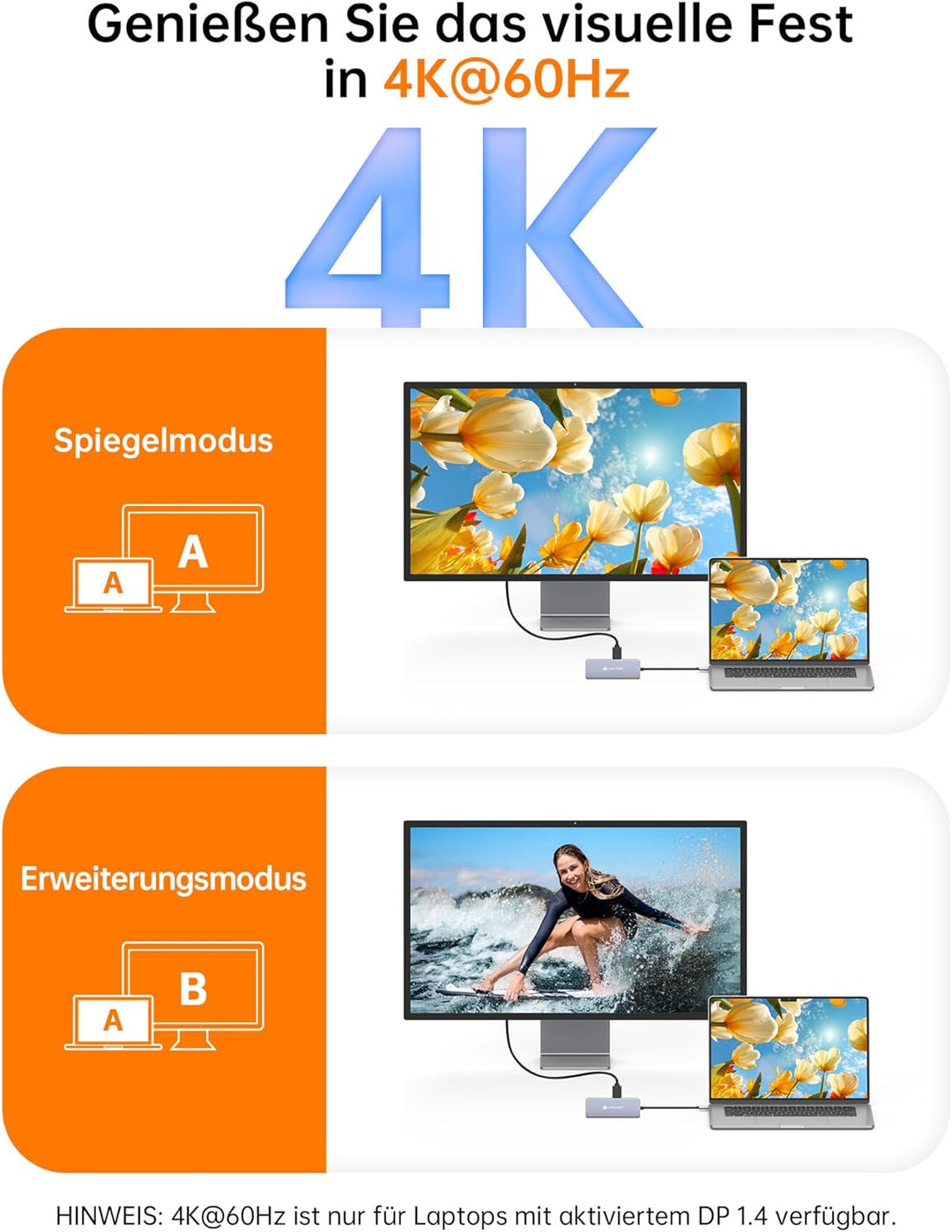 NOVOO USB C Hub 4K@60Hz HDMI 8-in-1 USB C Adapter Gigabit Ethernet Docking Station mit 100W PD, SD/T