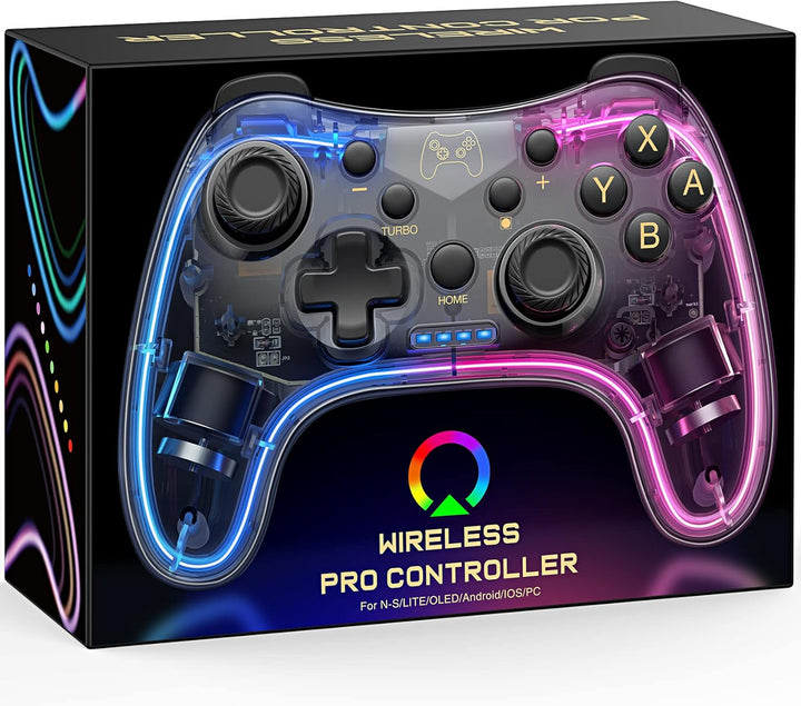 HASACOOL Switch Controller für Nintendo, Switch Controller mit Transparent/Leuchtend/Aufwecken/App-S