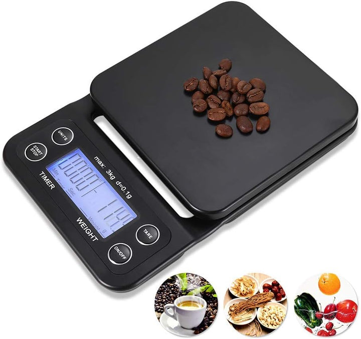INF Digitale Küchenwaage, Kaffeewaage, Digitalwaage, 3 kg, hohe Präzision (0.1 g), LCD-Display, schw