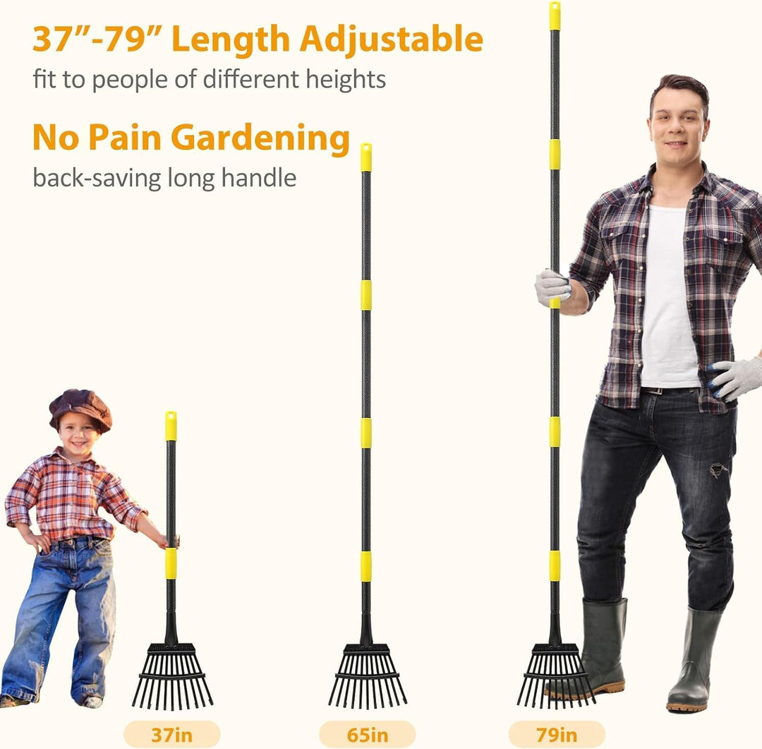 Rechen, Gartenlaubrechen Set - mit 32 Gallonen Laubsäcken und 2 Laubschaufeln, 202cm Laubrechen mit