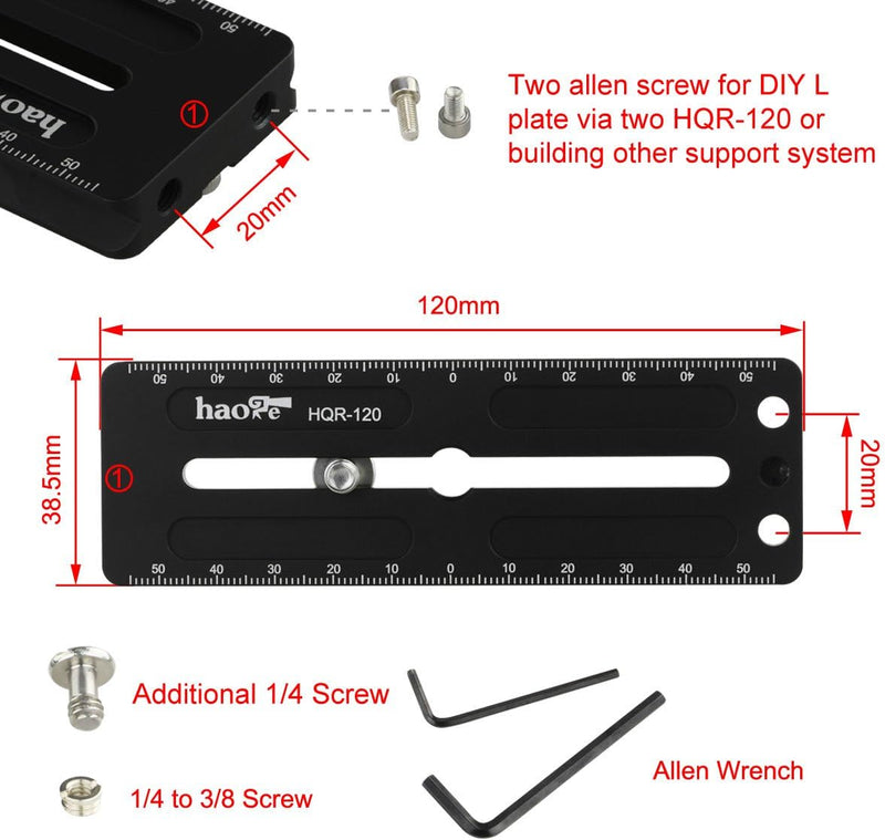 Haoge HQR-120 120 mm Mehrzweck-Schnellwechselplatte, Verlängerung, Gleitschiene für Kamerastativ, Ku