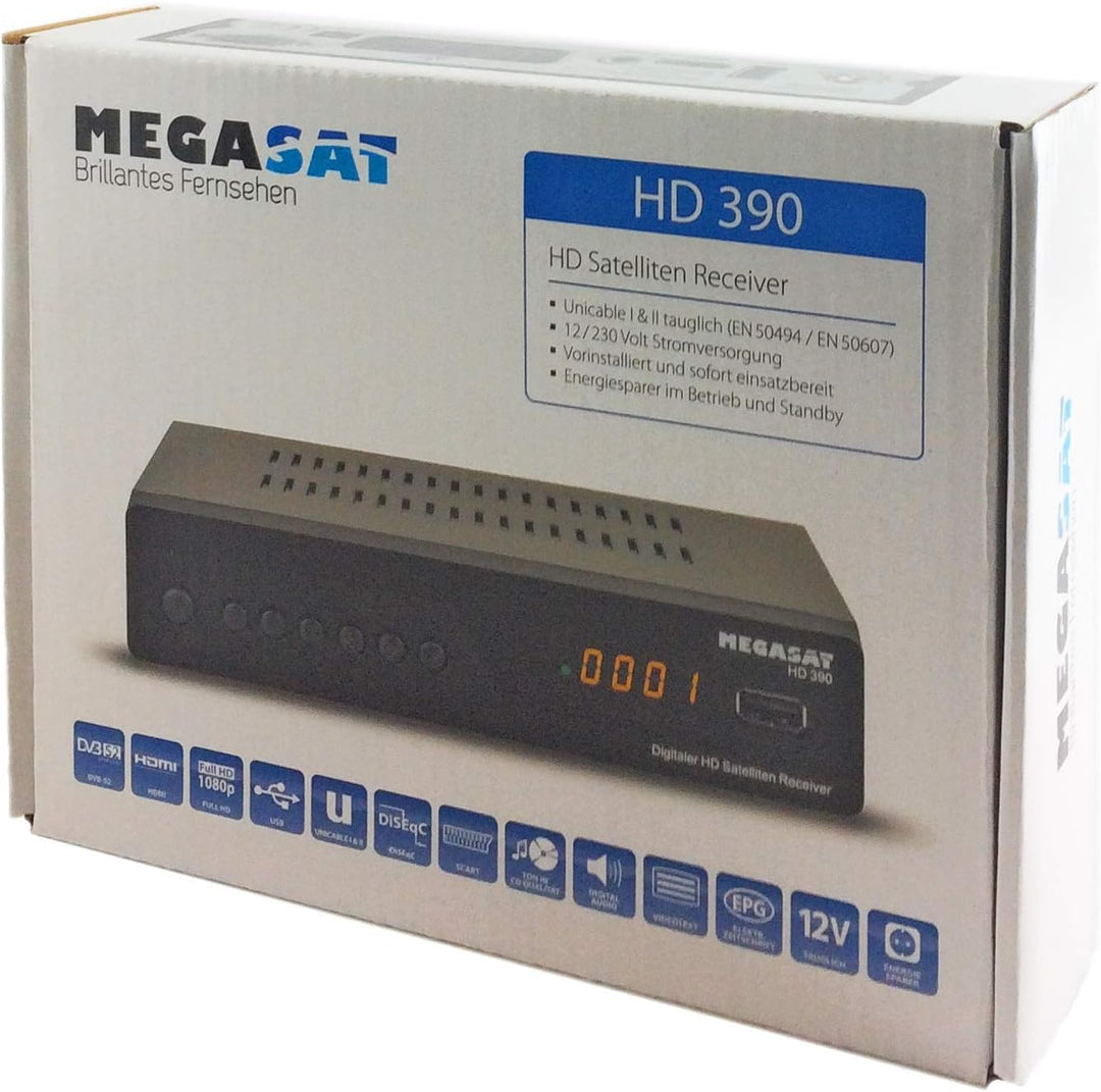 Megasat HD 390 DVB-S2 HD Sat Receiver schwarz | Unicable I & II tauglich