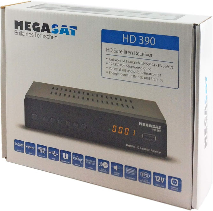 Megasat HD 390 DVB-S2 HD Sat Receiver schwarz | Unicable I & II tauglich