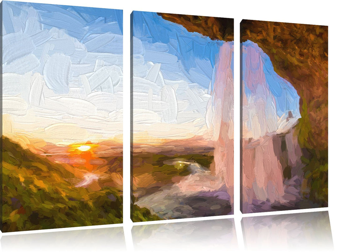 Pixxprint Grossartiger Wasserfall als Leinwandbild/Grösse: 3 Teilig (120x80) cm/Wandbild/Kunstdruck/