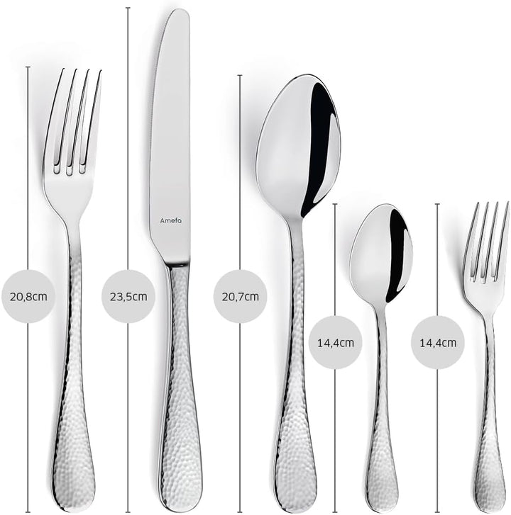 Amefa SIERRA Besteck Set 6 Personen | 30-teilig | Edelstahl 18/10 satiniert | gehämmerte Griffe | Es
