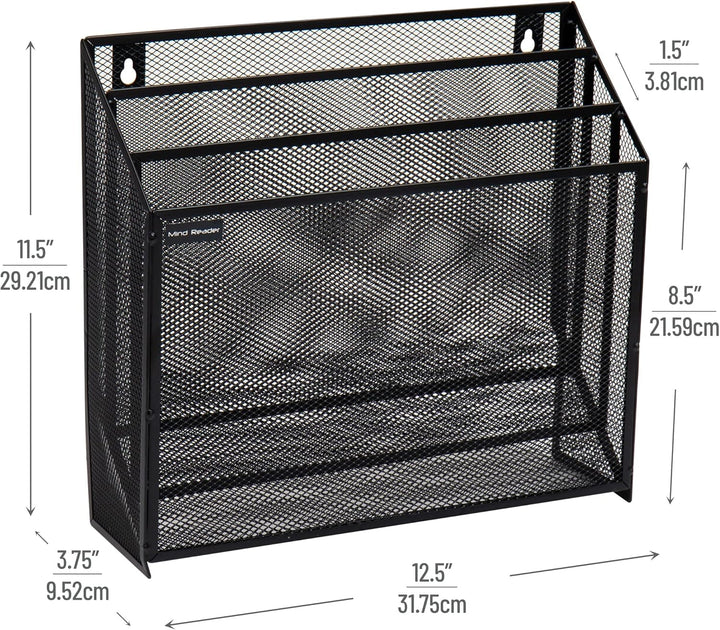 Mind Reader Vertical File Storage, Desktop Organizer, Wall Mount, Office, Metal Mesh, 12.5" L x 3.75