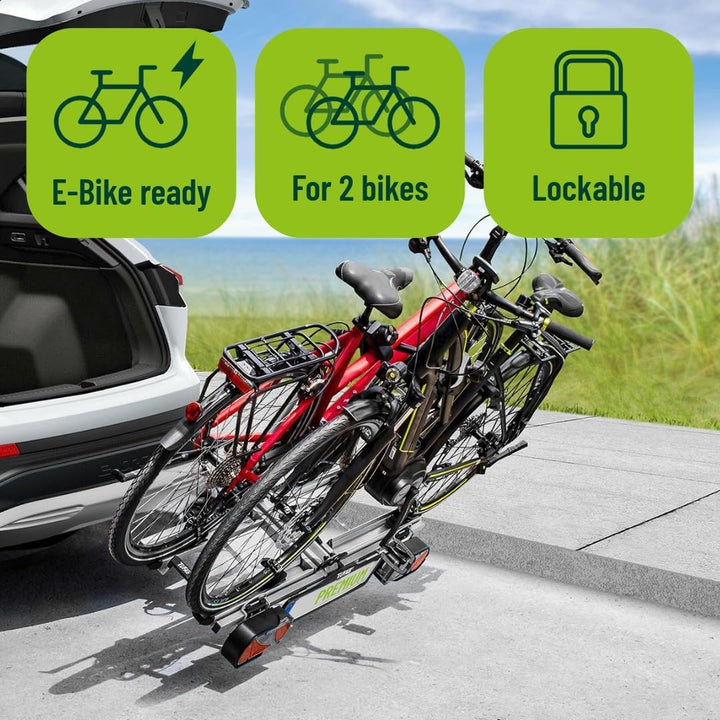 LAS 12011LAS Fahrradträger PREMIUM, E-Bike geeignet, komplett vormontiert, Diebstahlschutz, für 2 Fa