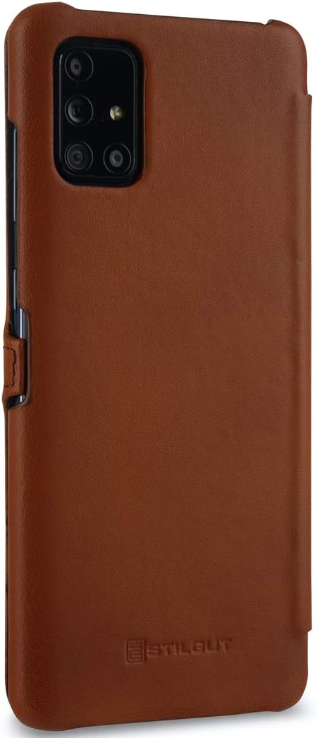 STILGUT Book Case entwickelt für Samsung Galaxy A71 Hülle aus Leder mit Clip-Verschluss, Lederhülle,