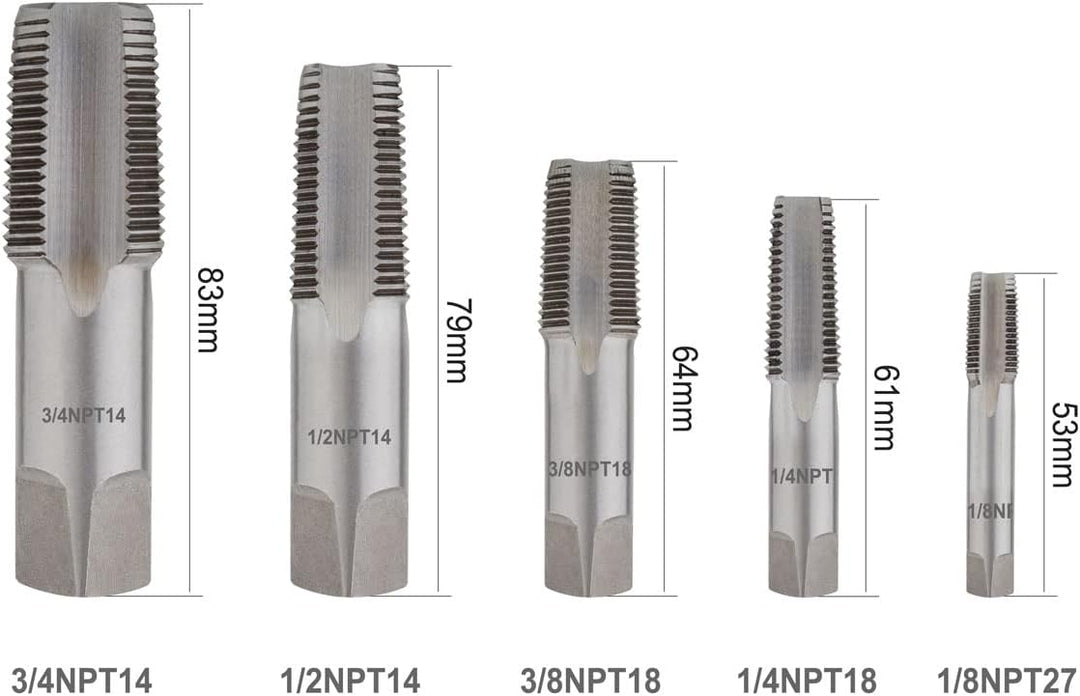 Gunpla NPT Rohrgewindebohrer Set Form C-G, 5tlg. G1/8", G1/4", G3/8", G1/2", G3/4" Zoll, Legierter S