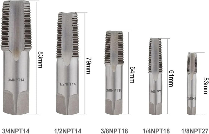 Gunpla NPT Rohrgewindebohrer Set Form C-G, 5tlg. G1/8", G1/4", G3/8", G1/2", G3/4" Zoll, Legierter S