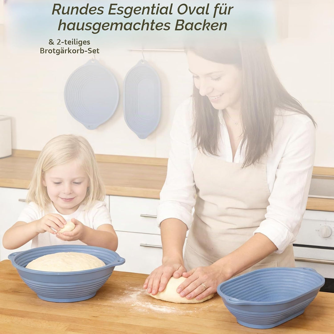 Gärkörbchen Set aus Silikon, 2 Gärkorb Brot Oval &amp; Rund, Faltbar Brotgärkorb, Gärkorb Sauerteig Star
