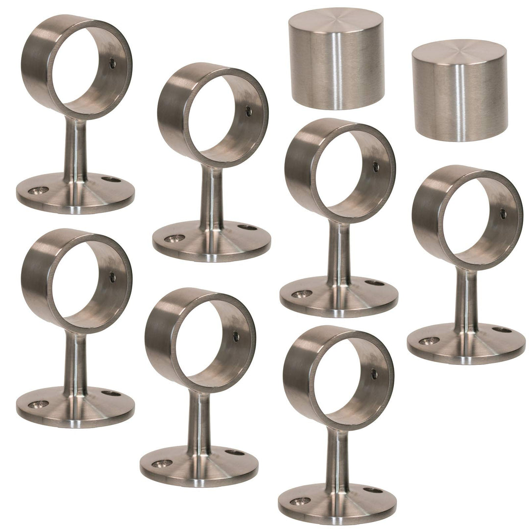2 Endkappen und 7 Seilträger "Edelstahl matt" für 40mm Handlaufseil 2 Endkappen & 7 Seilträger, 2 En