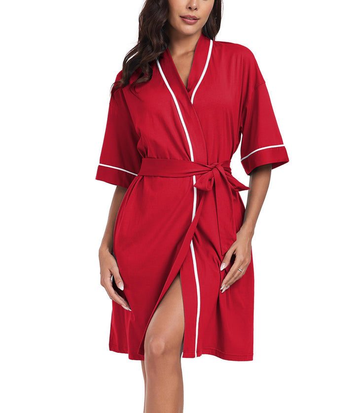 COLORFULLEAF 100% Baumwolle Bademantel Damen Kurz Morgenmantel Leicht Knielang Kimono Saunamantel Na