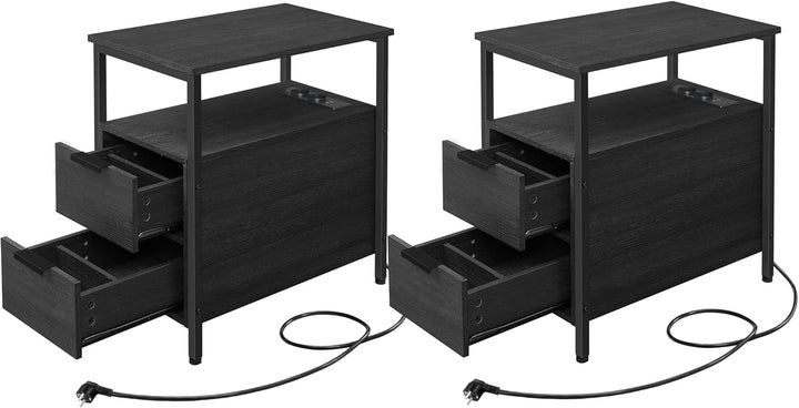 VASAGLE Beistelltisch, 2er Set, Nachttisch mit Steckdosenleiste, 2 Schubladen, Sofatisch, Nachtschra
