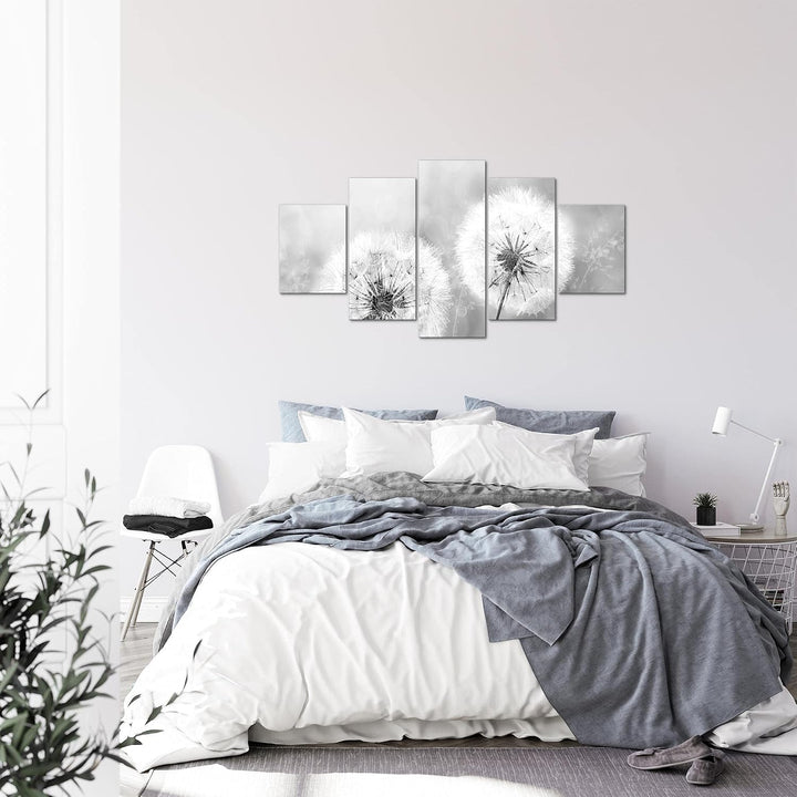 Runa Art Bild Wohnzimmer Schlafzimmer Pusteblume 5 Teilig Natur Schwarz Weiss Wandbilder auf Vlies L