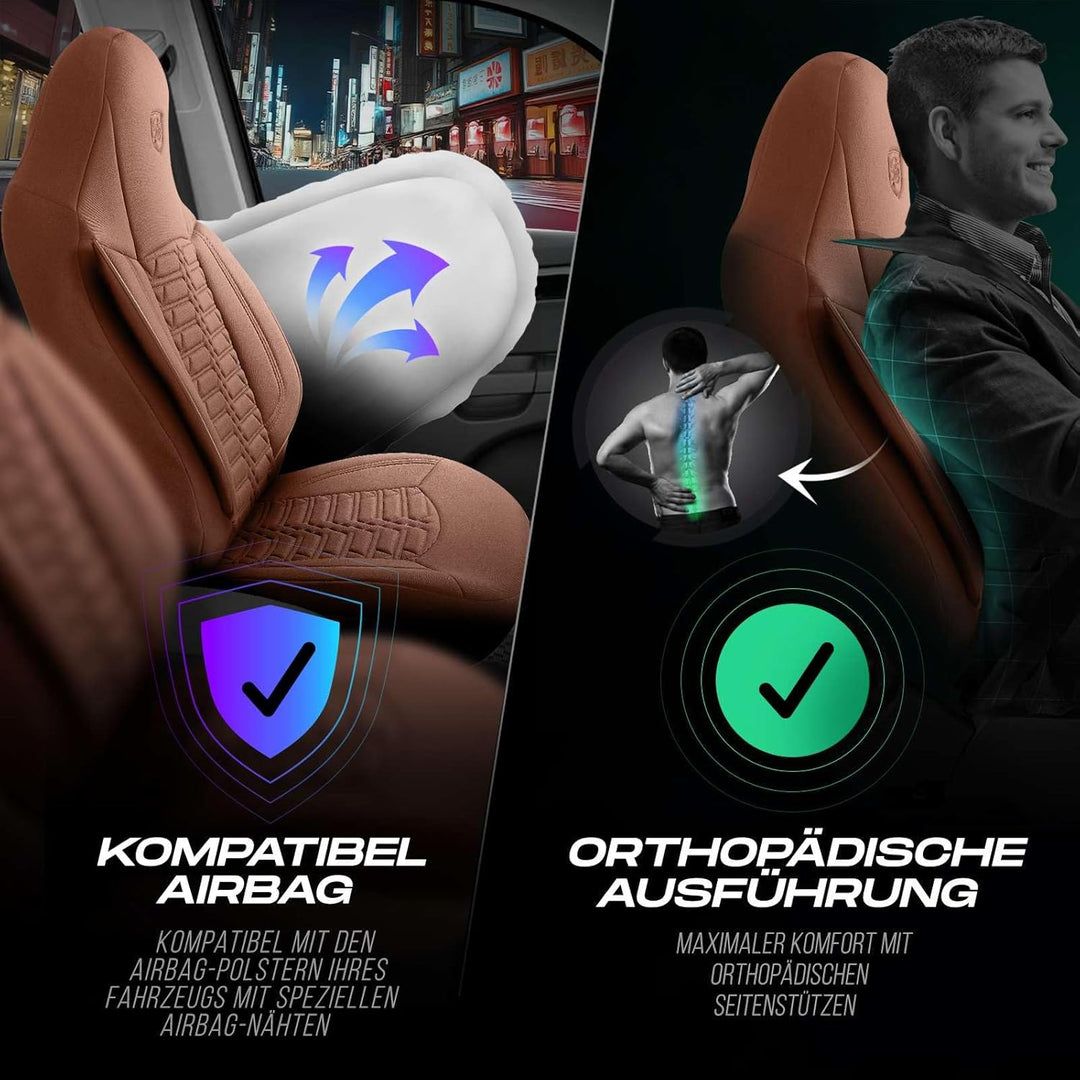 Autositzbezüge Universal für PKW & SUV – Premium Vordersitze Auto Sitzbezug aus Lacoste-Stoff, Terra