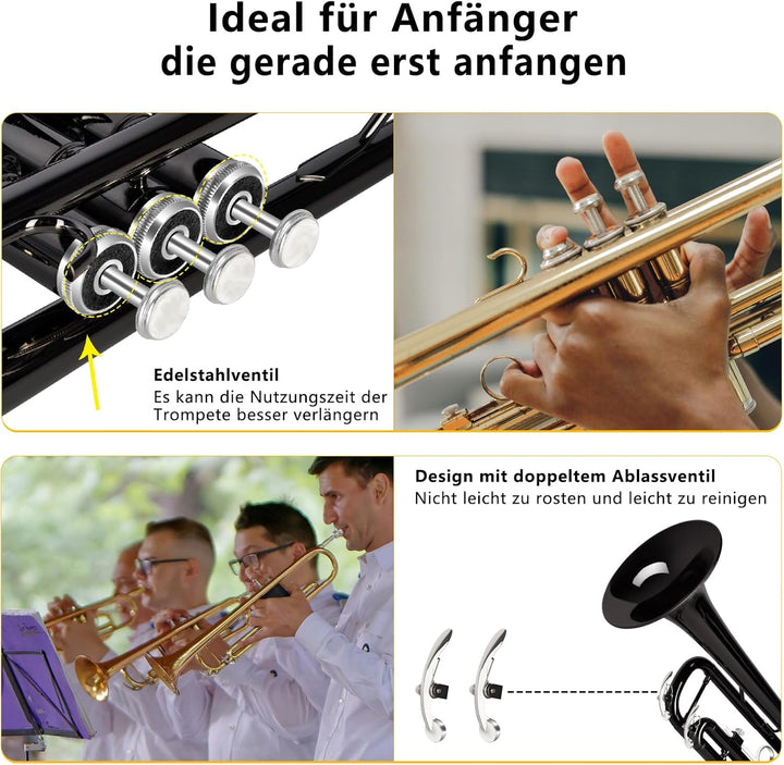 EASTROCK Standard Trompeten Set Standard-Bb-Messing Trompete Mit Hartschale, Handschuhen,7C Trompete
