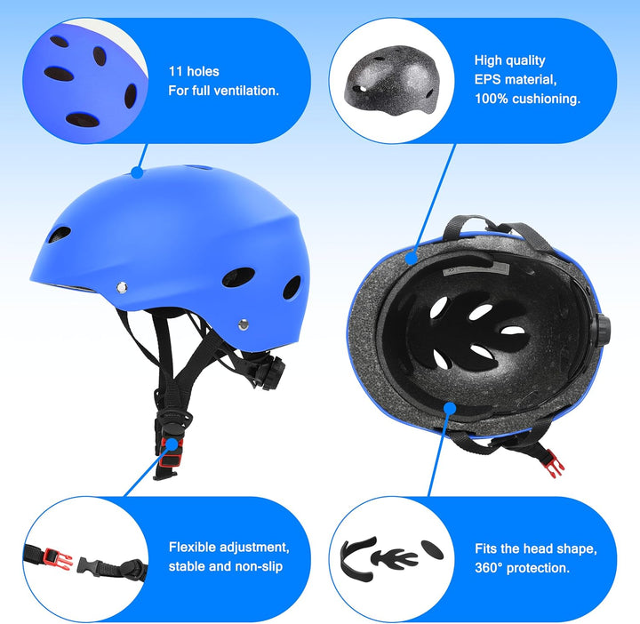 FAYITING Kinder-Schutzausrüstung, 7-in-1-Helm-Set, Knie Handgelenk und Ellbogenschützer für Skateboa