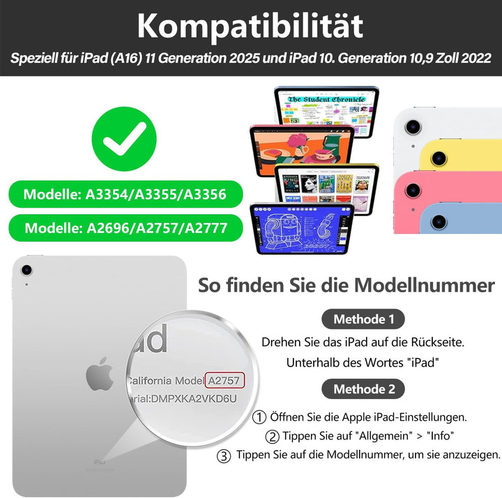 aMZCaSE für iPad A16 10/11th Generation Case mit Tastatur 11/10.9 Zoll(2025/2022),7 Farben Hintergru