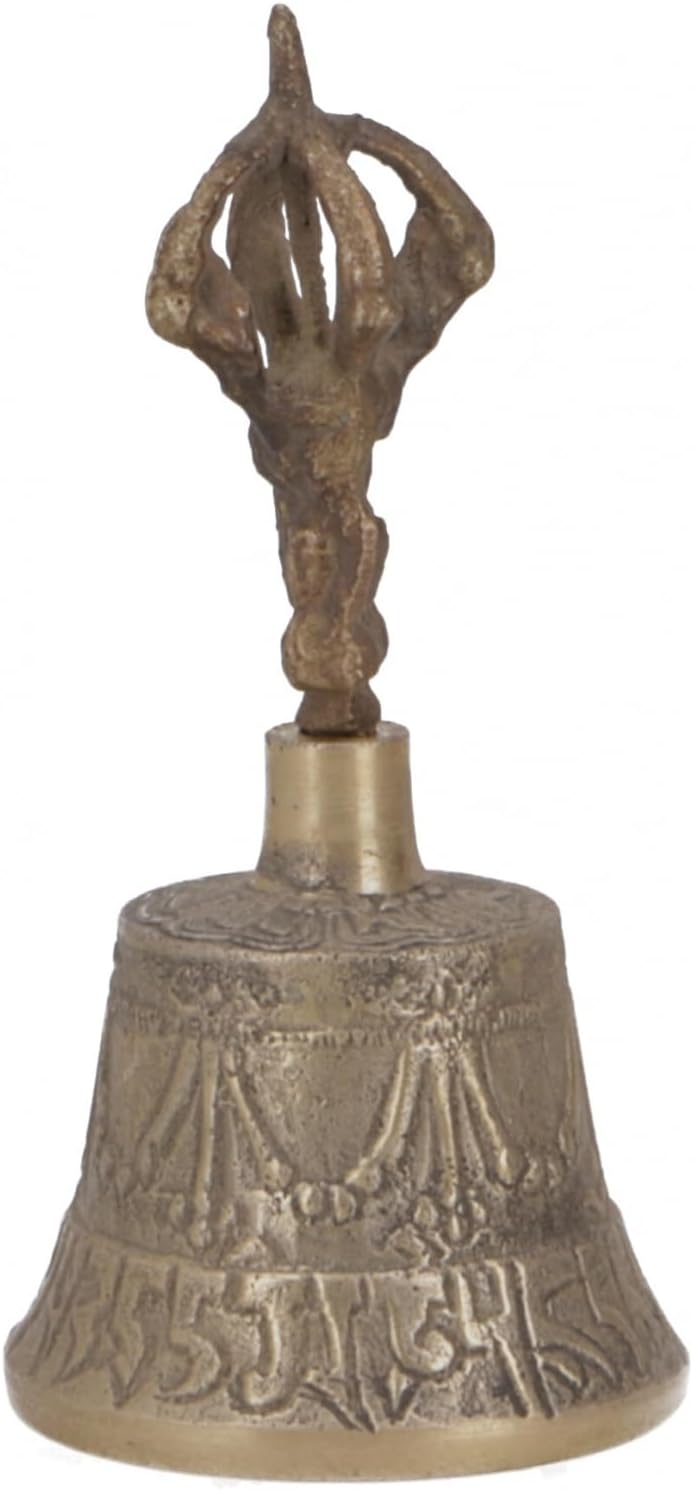 Tibetische Tempelglocke aus Messing, verzierte Klangschale, 15 cm