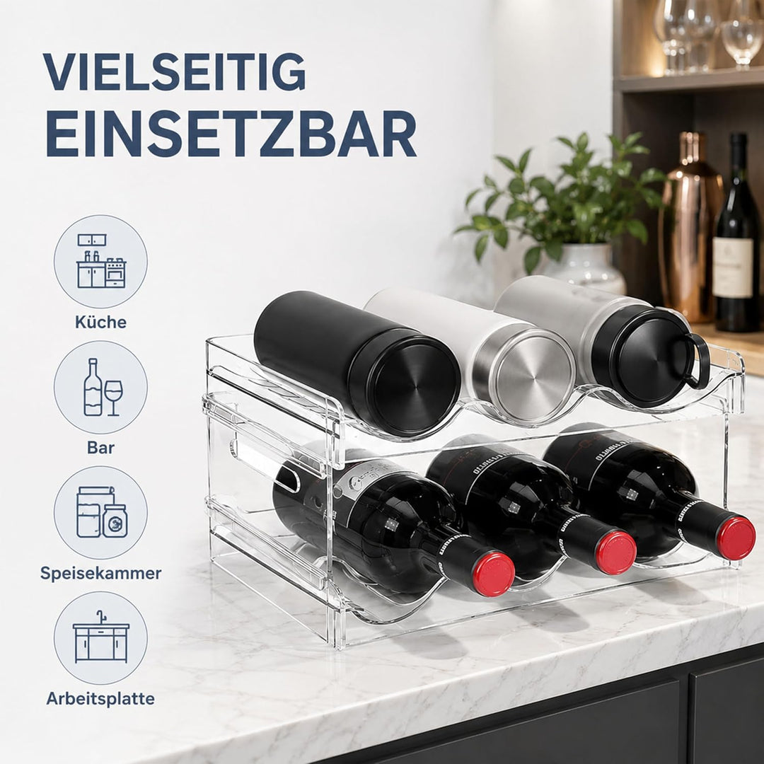 URMONA Stapelbarer Flaschenhalter 2 Ebenen, Flaschenregal für 6 Flaschen | Wein Organizer, Halter fü