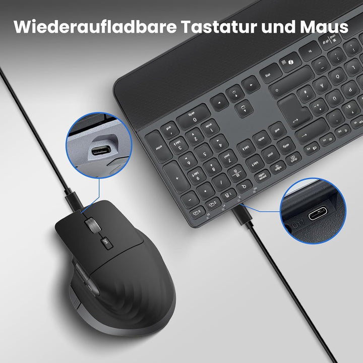 CITLLA M9100 Kabellose Tastatur Maus- Wiederaufladbare Ergonomische Tastatur mit Hintergrundbeleucht