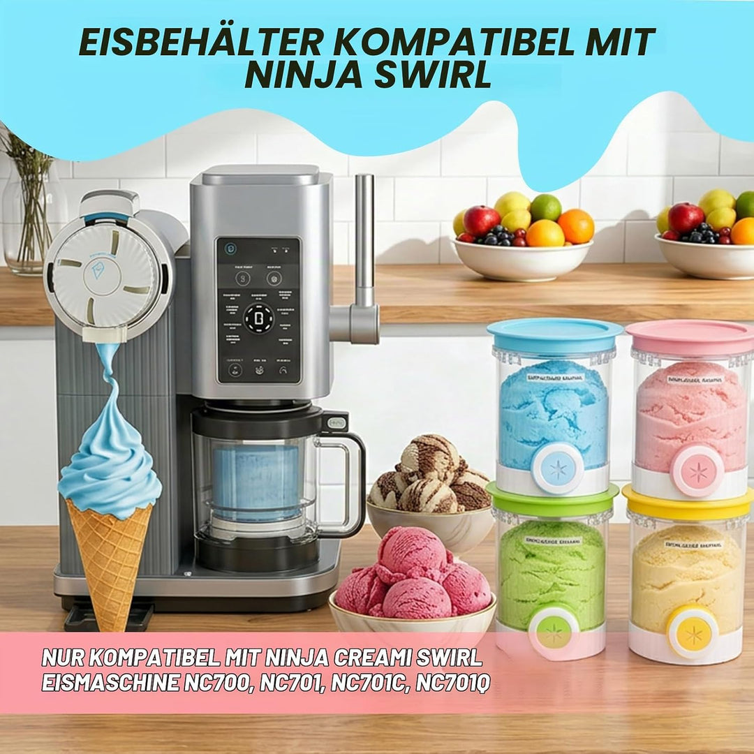 4 Stück für Ninja Swirl Creami Behälter, Eisbehälter für Speiseeis, mit Ersatz für Ninja Creami Delu