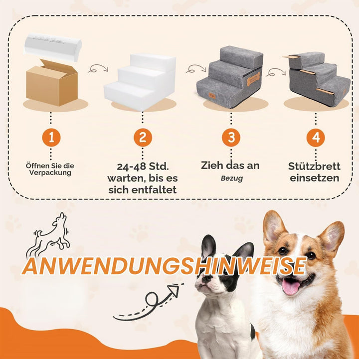 Nobleza 3-stufige Haustiertreppe für kleine Hunde &amp; Katzen, Hunderampe aus hochdichtem Schaum, rutsc