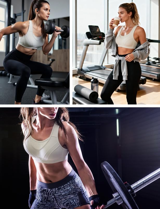 Wingslove Damen Sport BH ohne Bügel Nicht Gepolstert High Impact Bustier Halt Joggen BH 75B Elfenbei