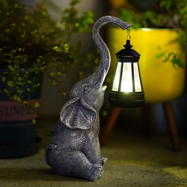 Elefanten Deko mit Solar Laterne Gartenfiguren - für Aussen Gartendeko mit Wetterfest LED Solarlampe
