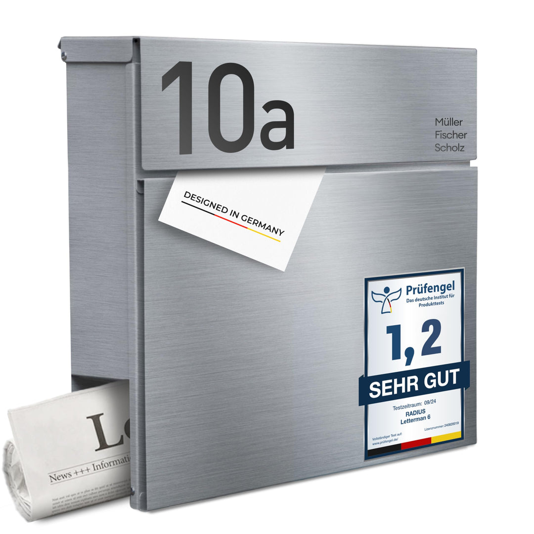 Radius Designer Briefkasten personalisiert – Letterman 6 mit Lasergravur – Edelstahl V2A Wandbriefka