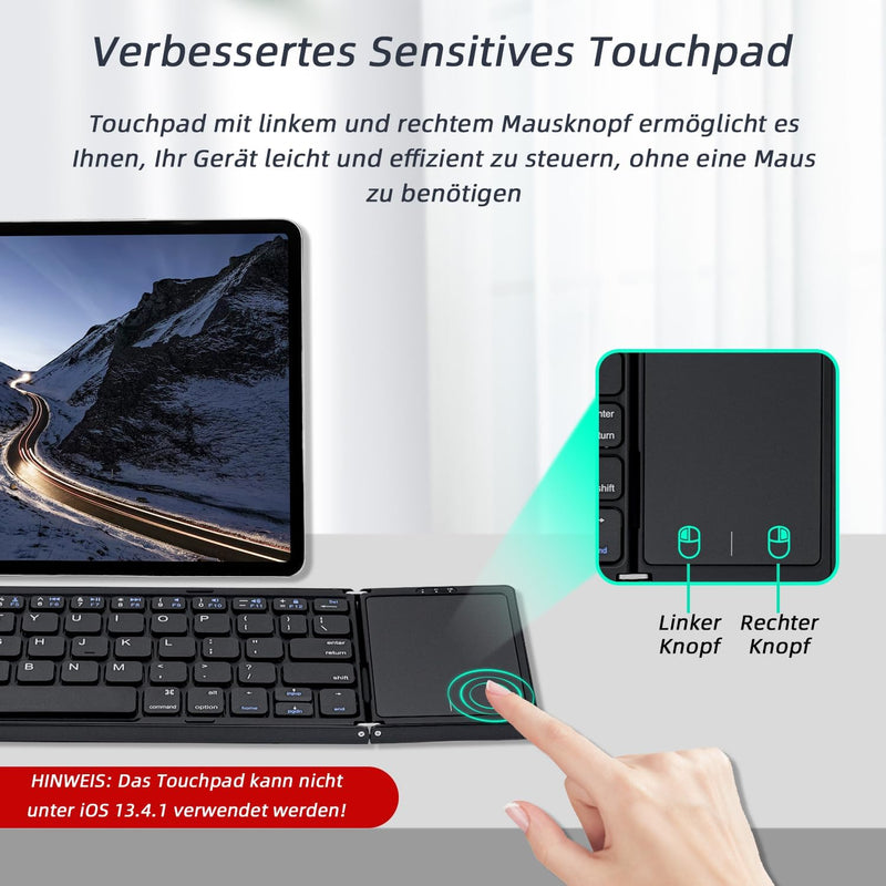 Mcbazel Faltbare kabellose Tastatur mit Touchpad für Tablet/Handy/PC, tragbare Tastatur, kabellos, w