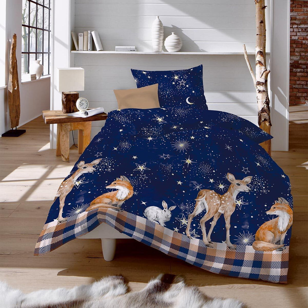fleuresse Feinbiber Bettwäsche Aspen Sarnia dunkelblau 1 Bettbezug 135 x 200 cm + 1 Kissenbezug 80 x
