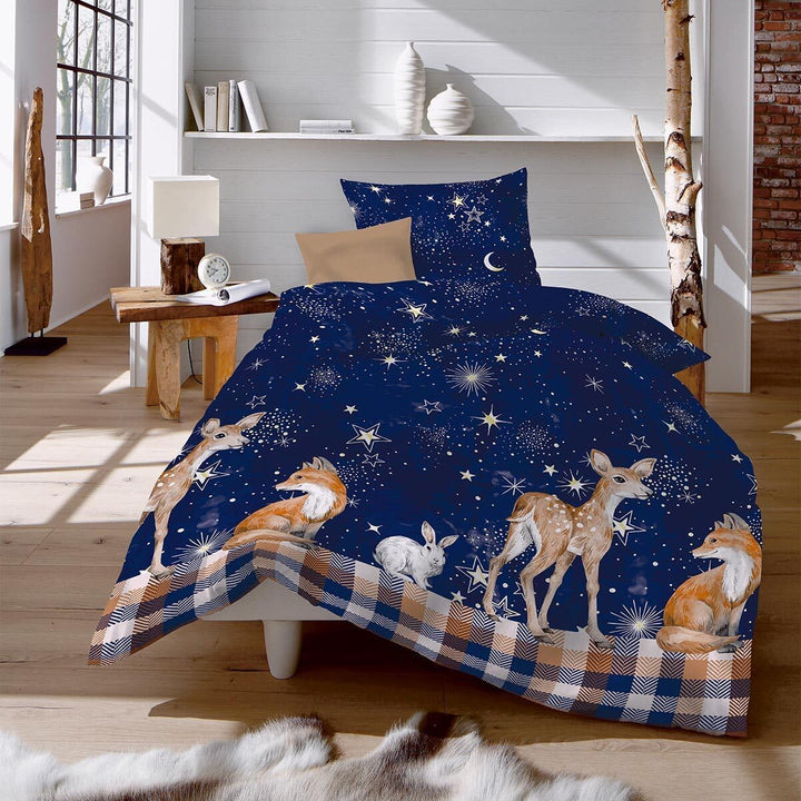 fleuresse Feinbiber Bettwäsche Aspen Sarnia dunkelblau 1 Bettbezug 135 x 200 cm + 1 Kissenbezug 80 x