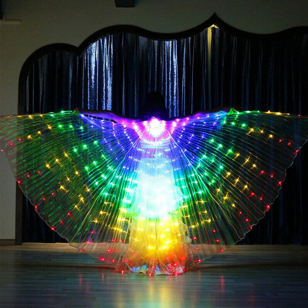 LED-Lichter Bauchtanzflügel mit Teleskopstab, bunte Schmetterlingsflügel, leuchtende Performance-Kle