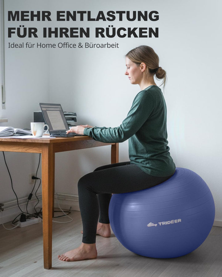 Trideer Gymnastikball – Sitzball, Pezziball &amp; Pilates Ball für Büro &amp; Rückentraining, Balance Ball f