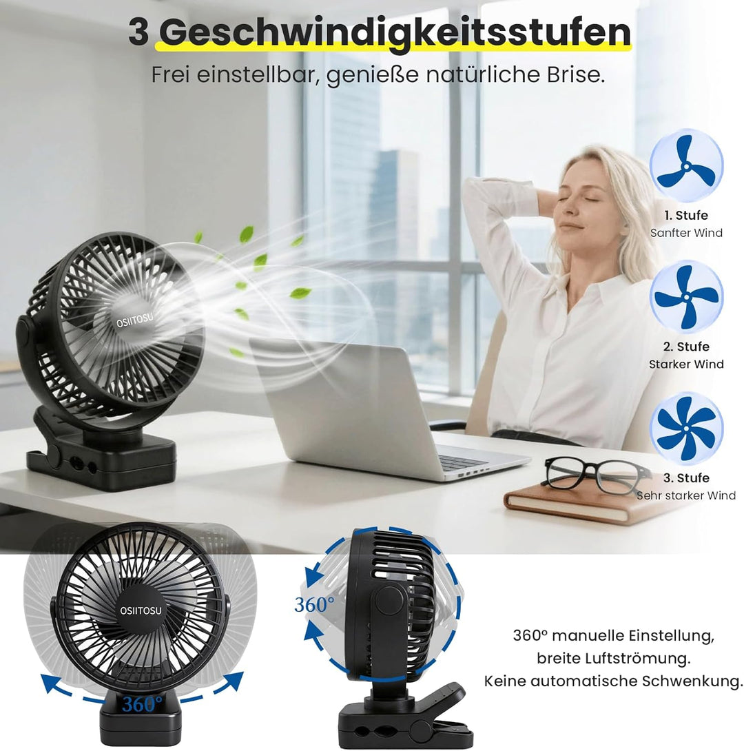 12000mAh Ventilator Akku, Camping Ventilator Klein USB Tischventilator Leise mit Fernbedienung, Lich