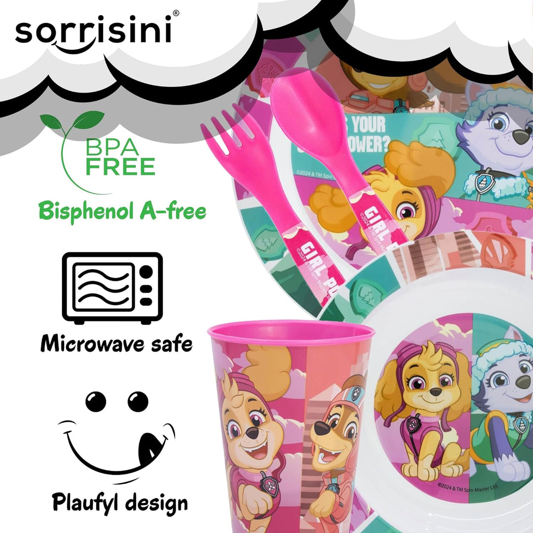 Sorrisini Kindergeschirr set Paw Patrol, Wiederverwendbares Babygeschirr Set, Kinder Essgeschirr, Mi