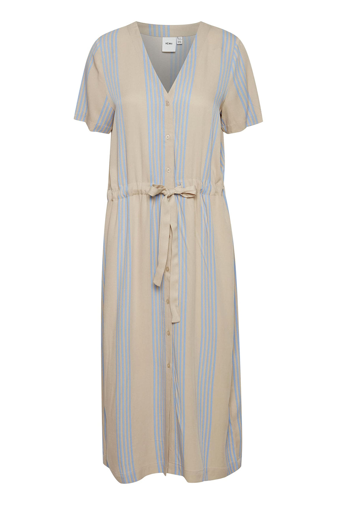 ICHI IHEA DRDamen Freizeitkleid Kleid mit V-Ausschnitt Kurzarm gestreift XL Doeskin (151308), XL Doe