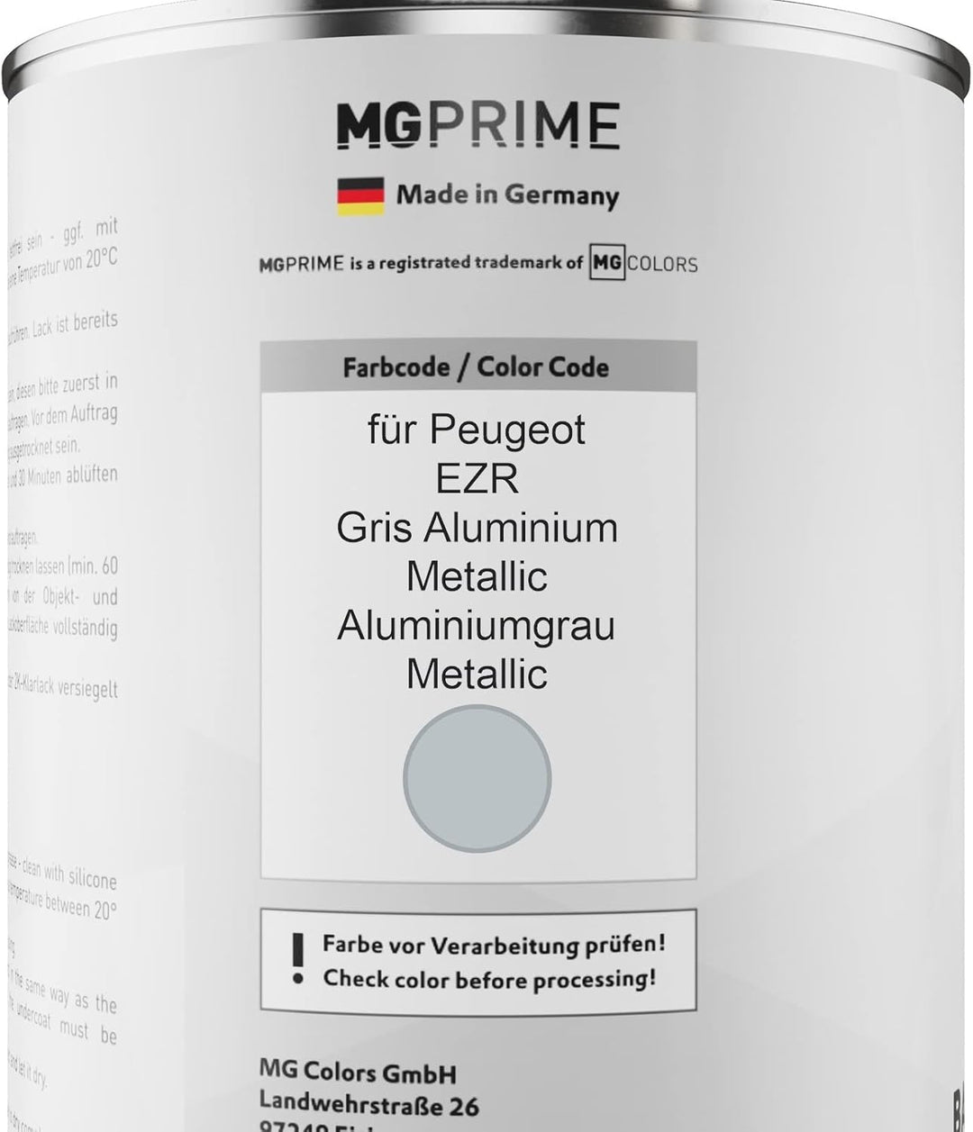 MG PRIME Autolack Dose Set für Peugeot EZR Gris Aluminium Metallic/Aluminiumgrau Metallic Basislack